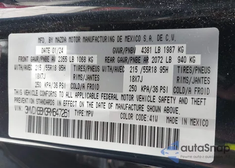 2024 Mazda Cx-30 2.5 S Select Sport z USA, uszkodzony, nr VIN 3MVDMBBM3RM647261